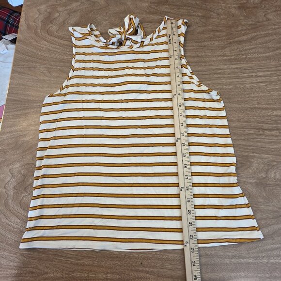 🔴 Green Envelope Tank Top Womens Large White Brown Striped Tie Back Sleeveless - Picture 14 of 15